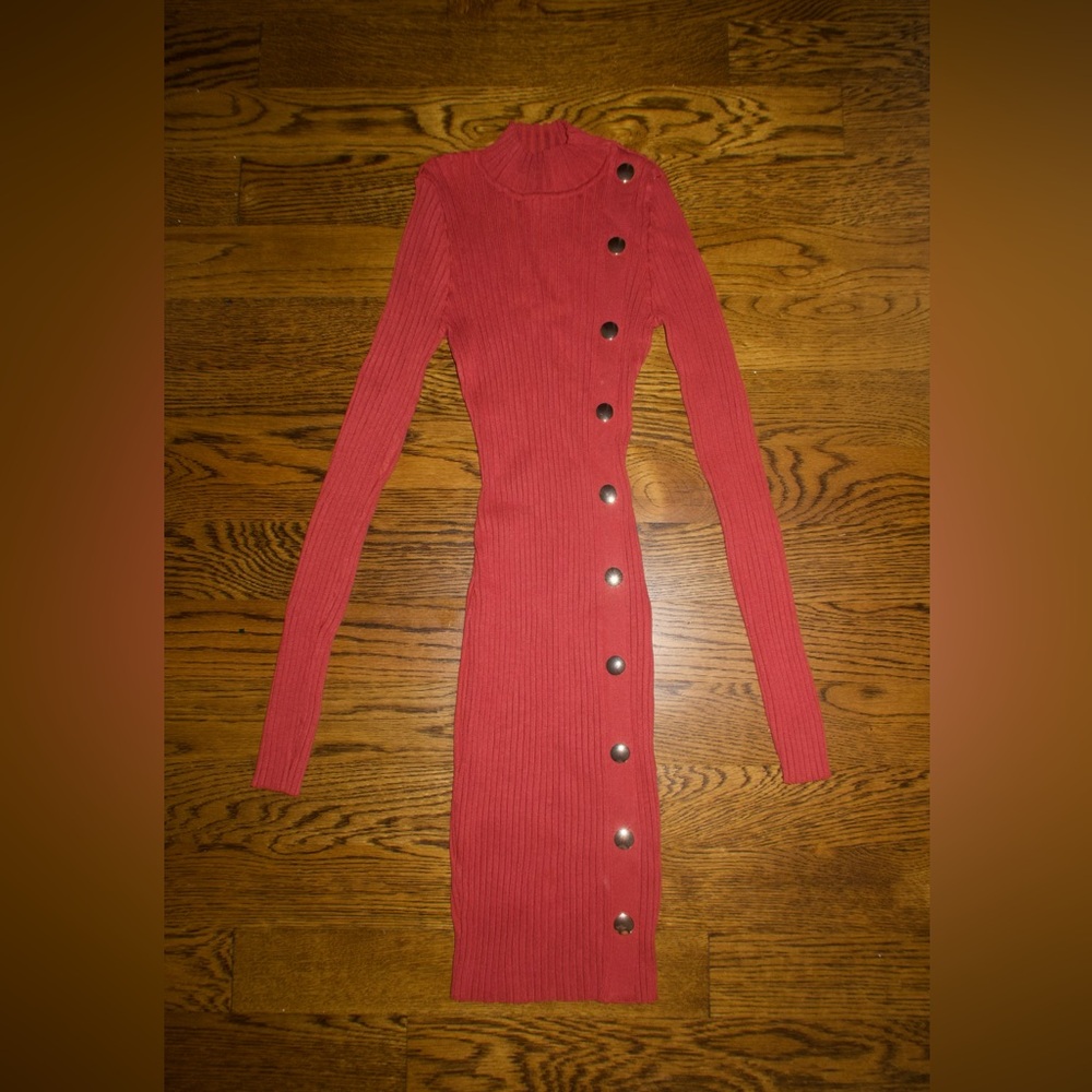 Knitted Elegant Red Button-Down Dress